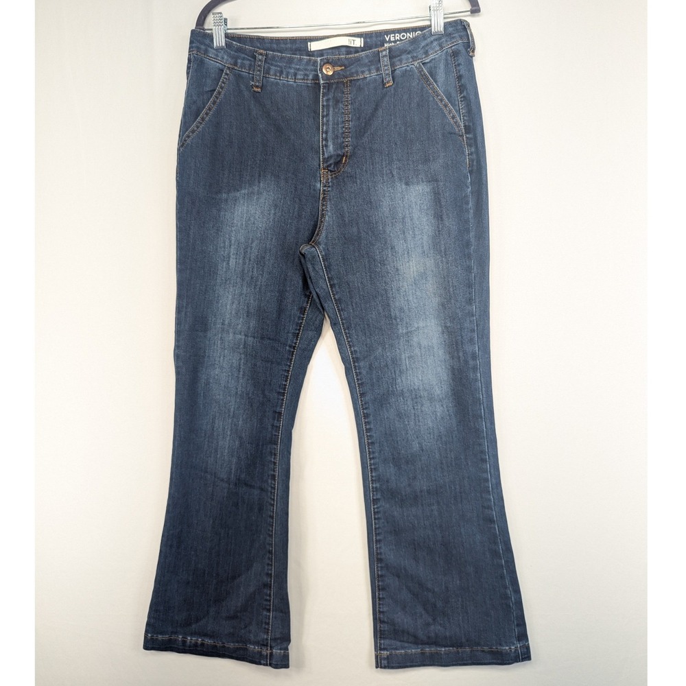 !iT Jeans Veronica Petite High Rise Trouser Boot Cut Jeans Dark Wash Blue 10P